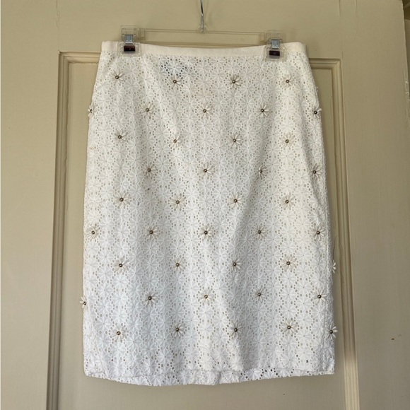 Eyelet Flower Gold Skirt Cream White Beige 2 4 - Picture 5 of 5